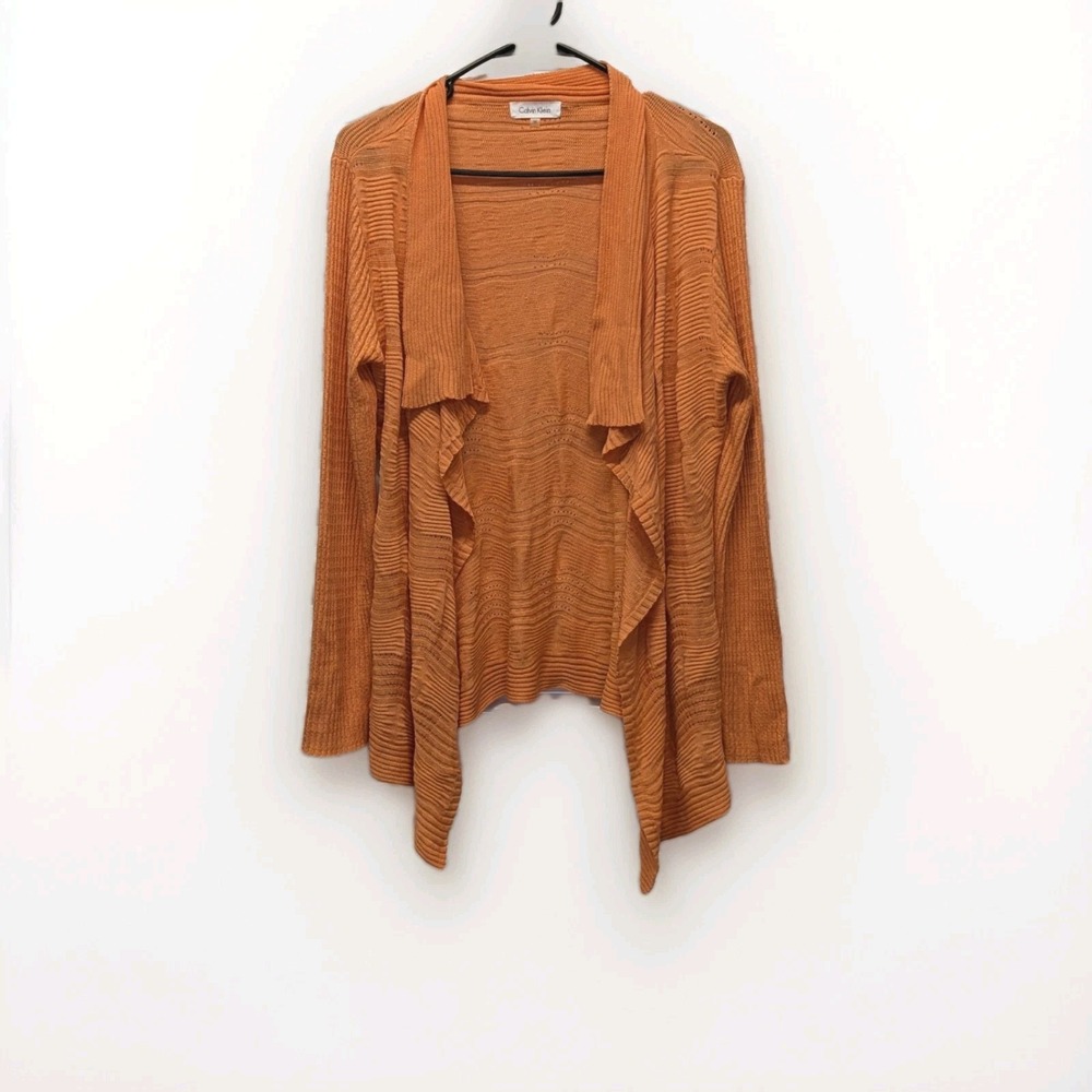 Boho Coastal Grandma Silk Blend Calvin Klein Draped Cardigan Medium Quiet Luxury